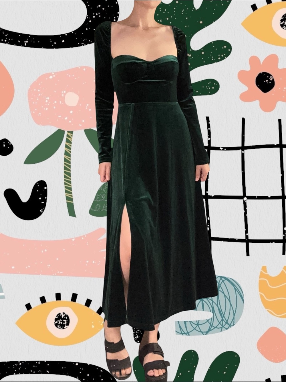 Lulus | Green Velvet Sweetheart Neckline Bustier Midi Dress with Slit